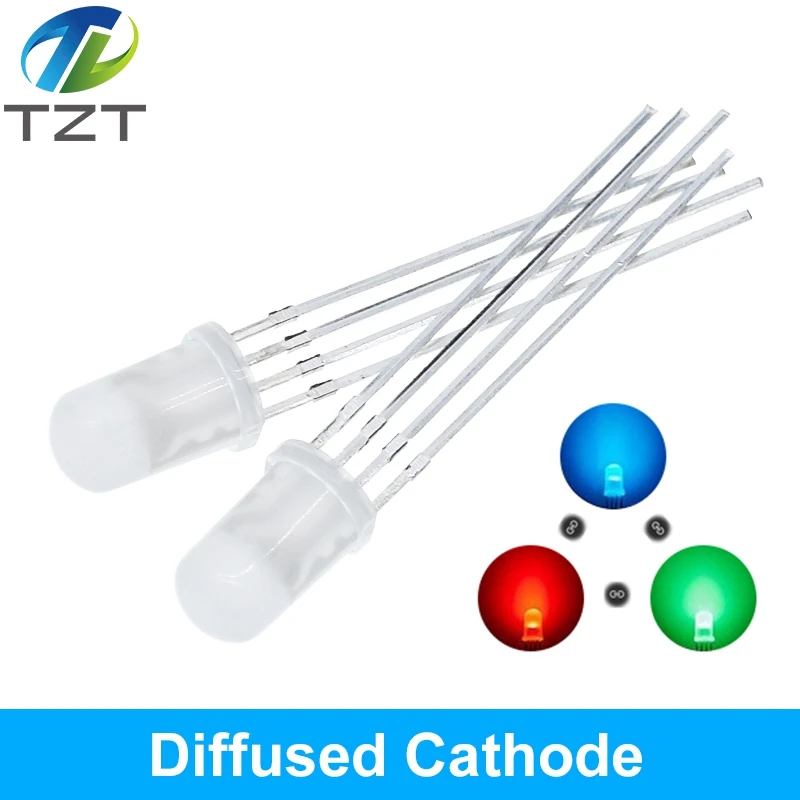 DIYTZT 10 قطعة 5 مللي متر RGB LED الكاثود المشترك/الأنود المشترك ثلاثي الألوان الثنائيات الباعثة للضوء f5 RGB منتشر/تسليط الضوء على شفاف #5