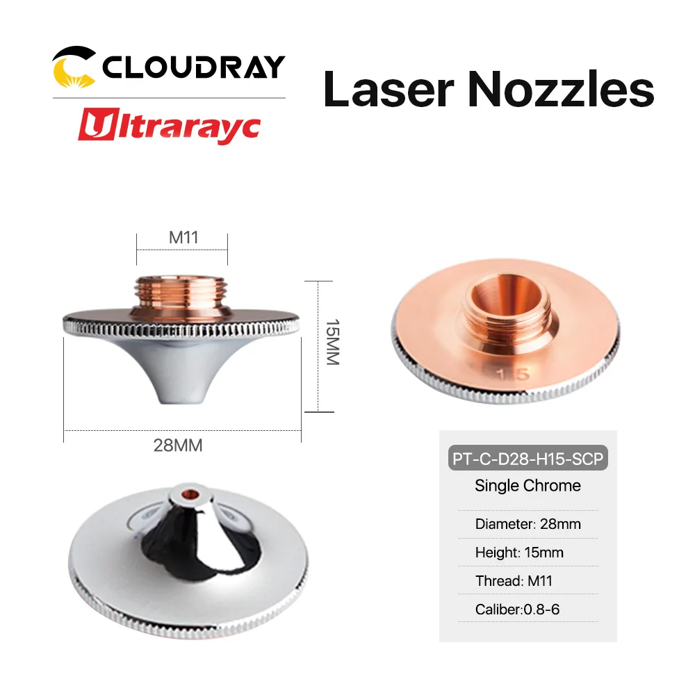 Ultrarayc 10pcs Laser Nozzles D28 Caliber 0.8-6.0mm Single Double Chrome-plated Layers for Fiber Cutting Metal Head Conusmables