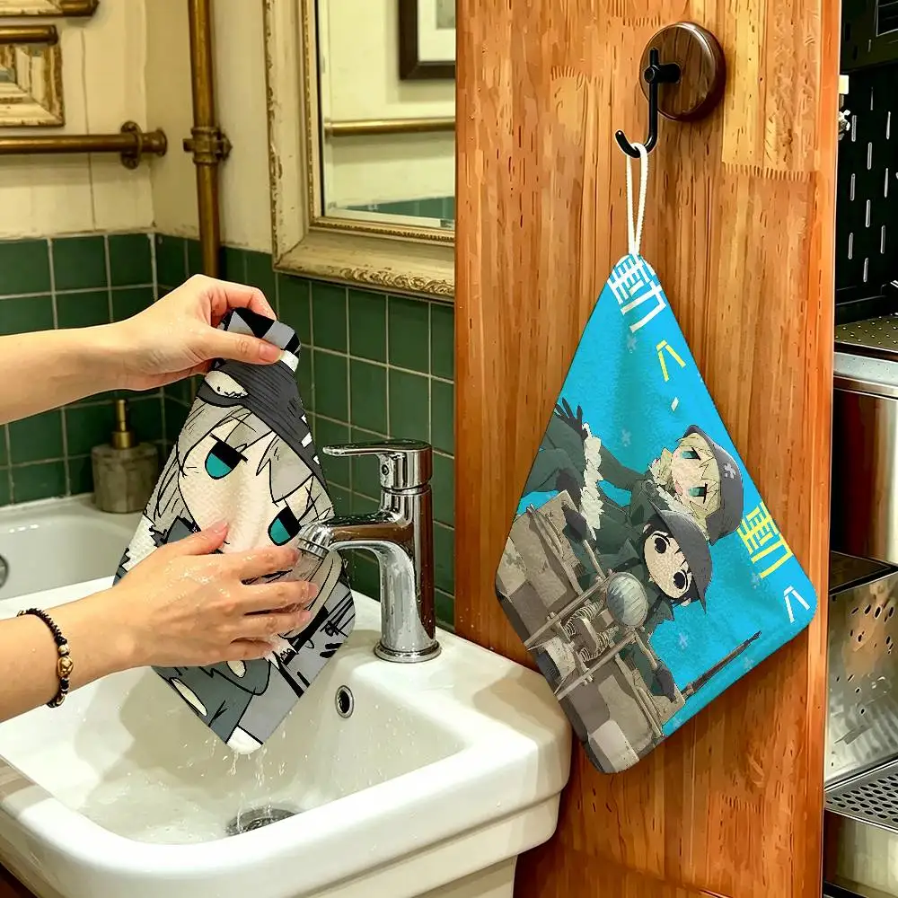 Anime Girls Last Tour Polyester Cotton Hanging Kitchen Towel, Skin Friendly Hand Wiping Towel for Hotel Cafe Household
