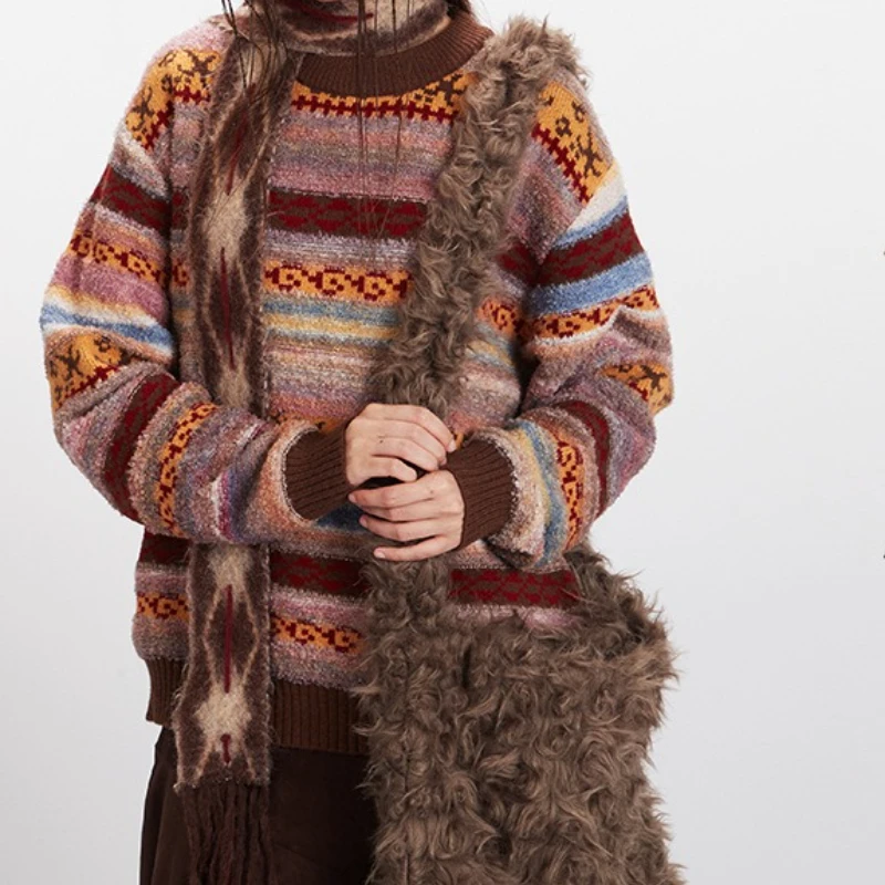 

Vintage Fair Island autumn and winter sweater for men and women loose and lazy couple crew neck pullover knitted sweater