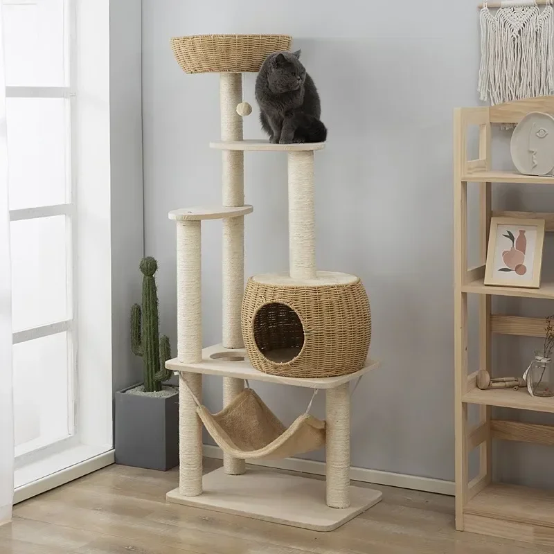 Cat Climbing Frame Cat Nest Tree One Rattan Japanese Cat Nest  Scratch Board Sisal Four Seasons Big Jumping Platform