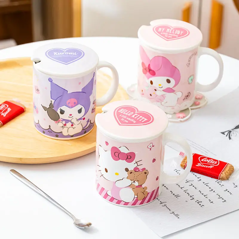 

Sanrio Anime Hello Kitty Kuromi Kawaii Ceramic Cup Lid Spoon Cute My Melody Water Milk Coffee Mug Birthday Gifts for Girls