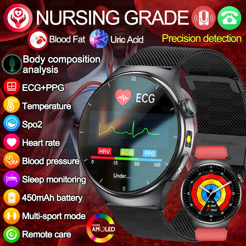 

2026 New Smart Watch Men ECG+PPG Blood Lipids Uric Acid Blood Pressure Bluetooth Call 1.43'' Sapphire Smartwatch Remote Nursing