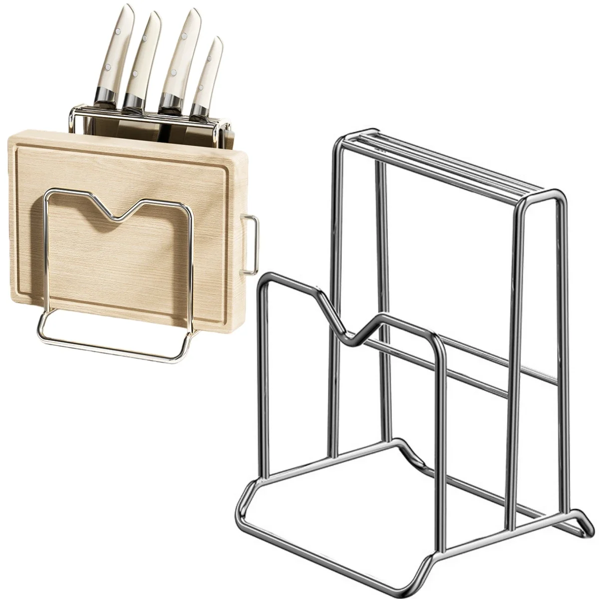 Stainless Steel Kitchen Storage Rack for Cutting Boards and Pot Lids with Removable Tray to Simplify Cleanup Tasks