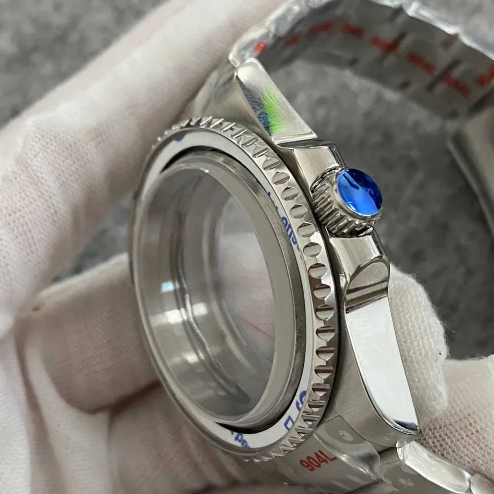 Nh35 Case 40Mm Horloge Set Saffier Kristallen Stalen Band + Keramiek Bezel Vervanging Accessoires Voor Nh35a/Nh36 Beweging