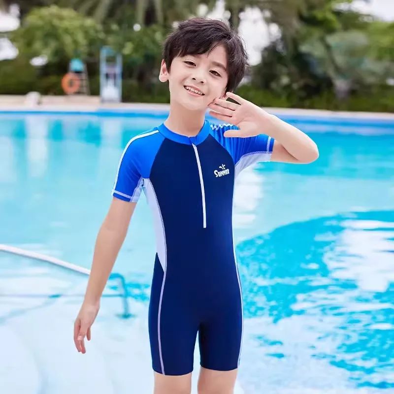 Boy One Piece WaterProof Water Sport Quick-Drying Nylon Beach SwimSuit UPF50+Sun Protection Front Zip Beach Surfing Rash Guard