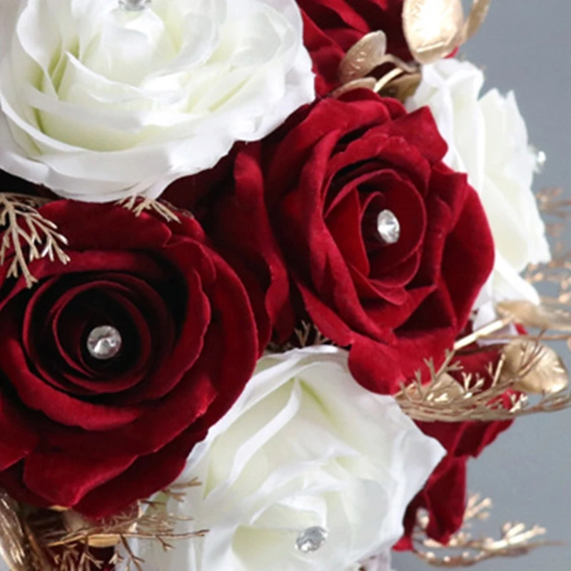 KX4B Casamento Romântico Buquê Flores Artificial Branco Vinho Vermelho Flores Adereços