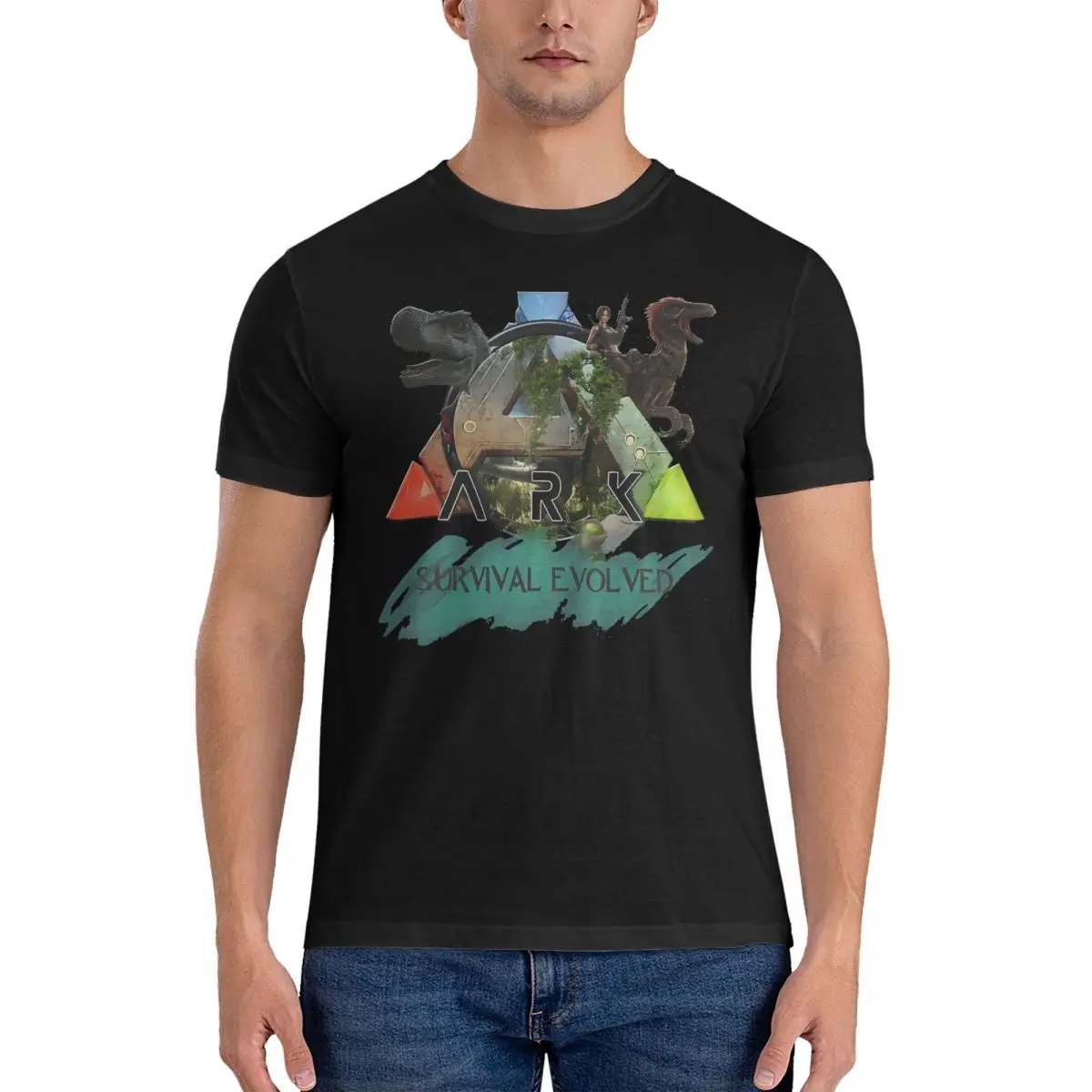 Cool Men T Shirts Ark Survival Evolved Game Vintage Tees Short Sleeve Crewneck T-Shirts Cotton Printed Clothes