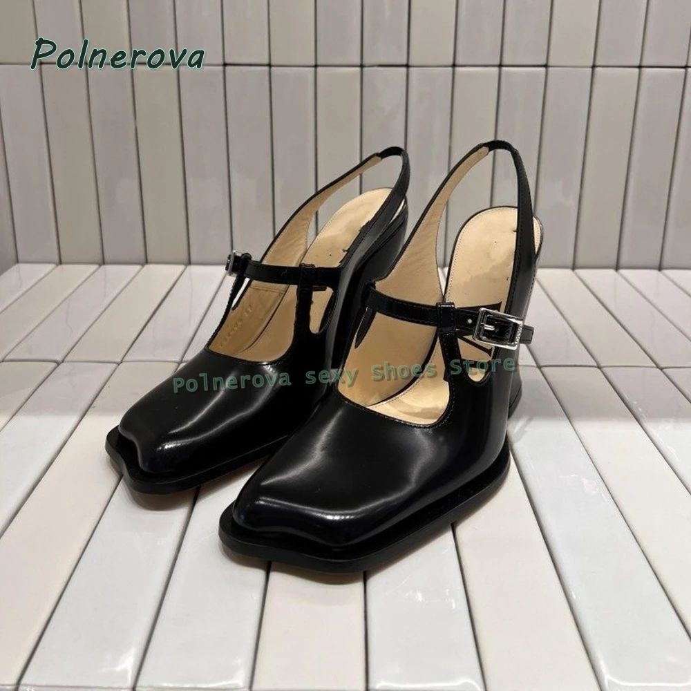Irregular Toe Cap Buckle Fashion Sandals Chunky Heels Solid Slingback Back Strap Women Fashion Mary Jane Pumps 2026 Spring Trend