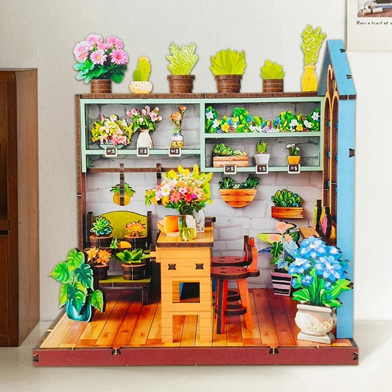 

DIY Wooden Miniature Building Kits Flower Shop Cottage Doll Houses With Furniture Casa Dollhouses for Friends Birthday Gifts