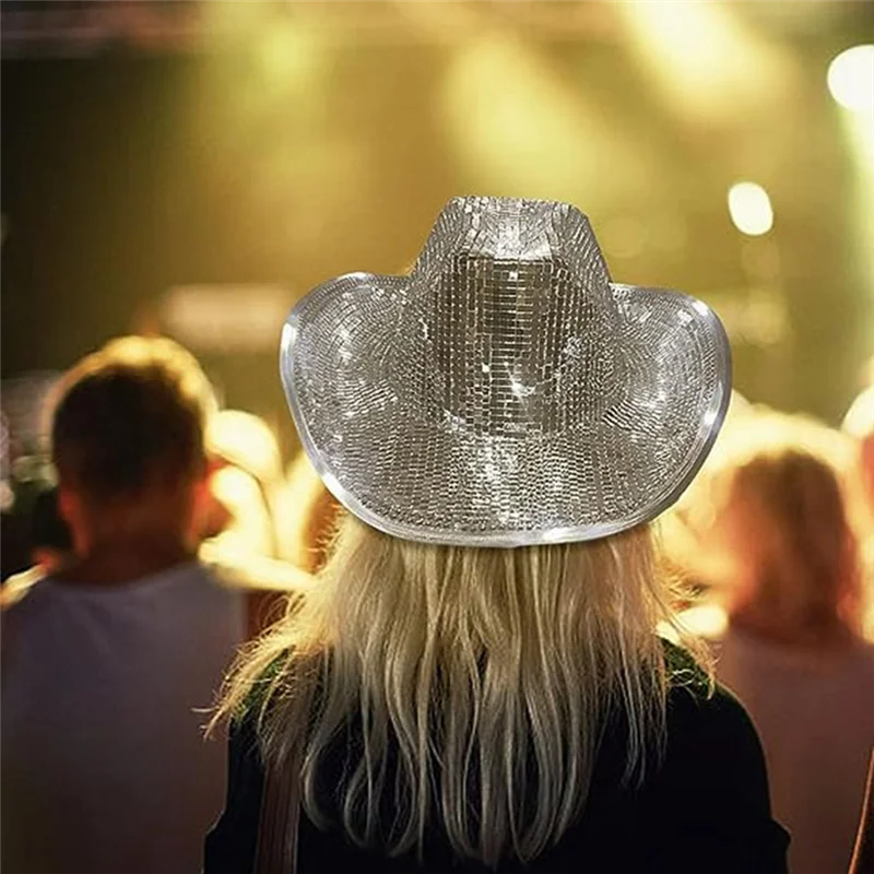 NOCM Disco Ball Hat, Sparkly Glitter Space Cowgirl Hat, Mirror Ball Hat for Women Men for Party Accessories