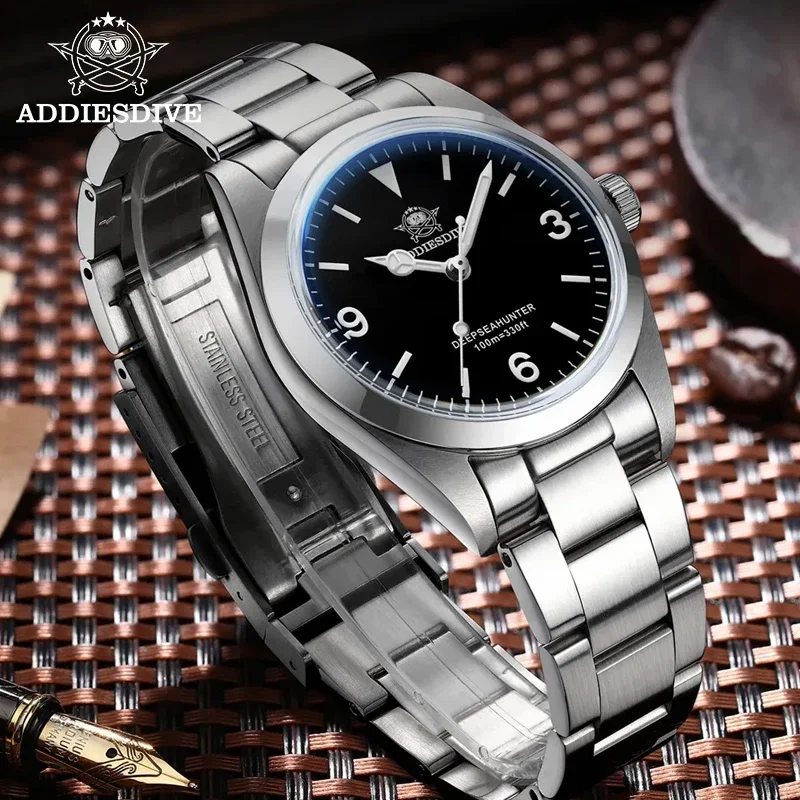 ADDIESDIVE NEW 36mm Stainless Steel Quartz Watch Sapphire Business 100m Diving Men's Wristwatch Reloj Hombre Luminous Wristwatch