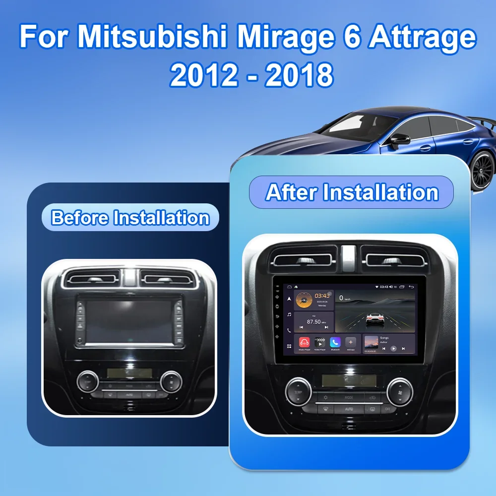 Android 16 Car Radio For Mitsubishi Mirage Attrage 2012 -2018 Auto GPS Navigation Radio Stereo Multimedia Carplay WIFI Head Unit