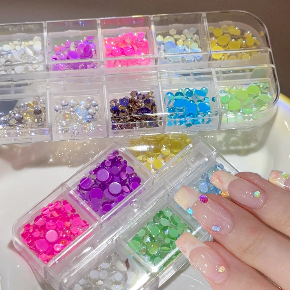 6/12 grilles FlatBack sirène bulle perle ongles breloques résine multi-tailles demi-rond Aurora larmes perles ongles strass manucure déco
