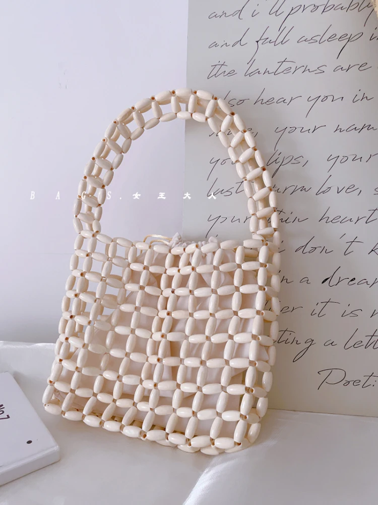 

Новинка 2025 года, пляжная сумка с деревянными бусинами, универсальная праздничная сумка на плечо под мышками, мягкий хлопок, без зарегистрированного бренда