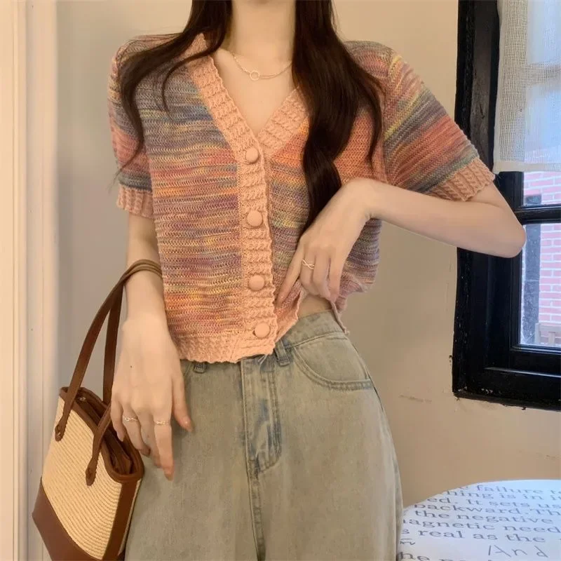 Tie-dye V-neck Cardigan Women New  Style Office Lady Fashion Cardigans Woman