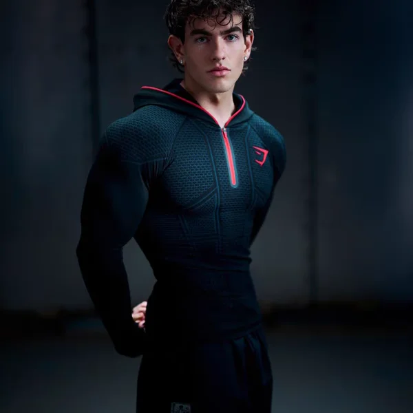 Men's Long Sleeve Fitness Training Clothes Quick Dry Breathable Elastic Half Zip Tightened Gym Sportswear Polyester Fiber