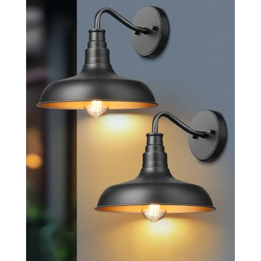 

2 Pack Outdoor Wall Light, Gooseneck Barn Light Fixture, Black Matte Wall Mount Lantern, Farmhouse Outside Wall Sconce, Exterio