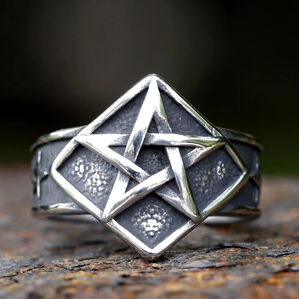 2023 New Gothic fashion pagan pentagram star Ring For Men Women Stainless Steel Male Anel Gift free shipping