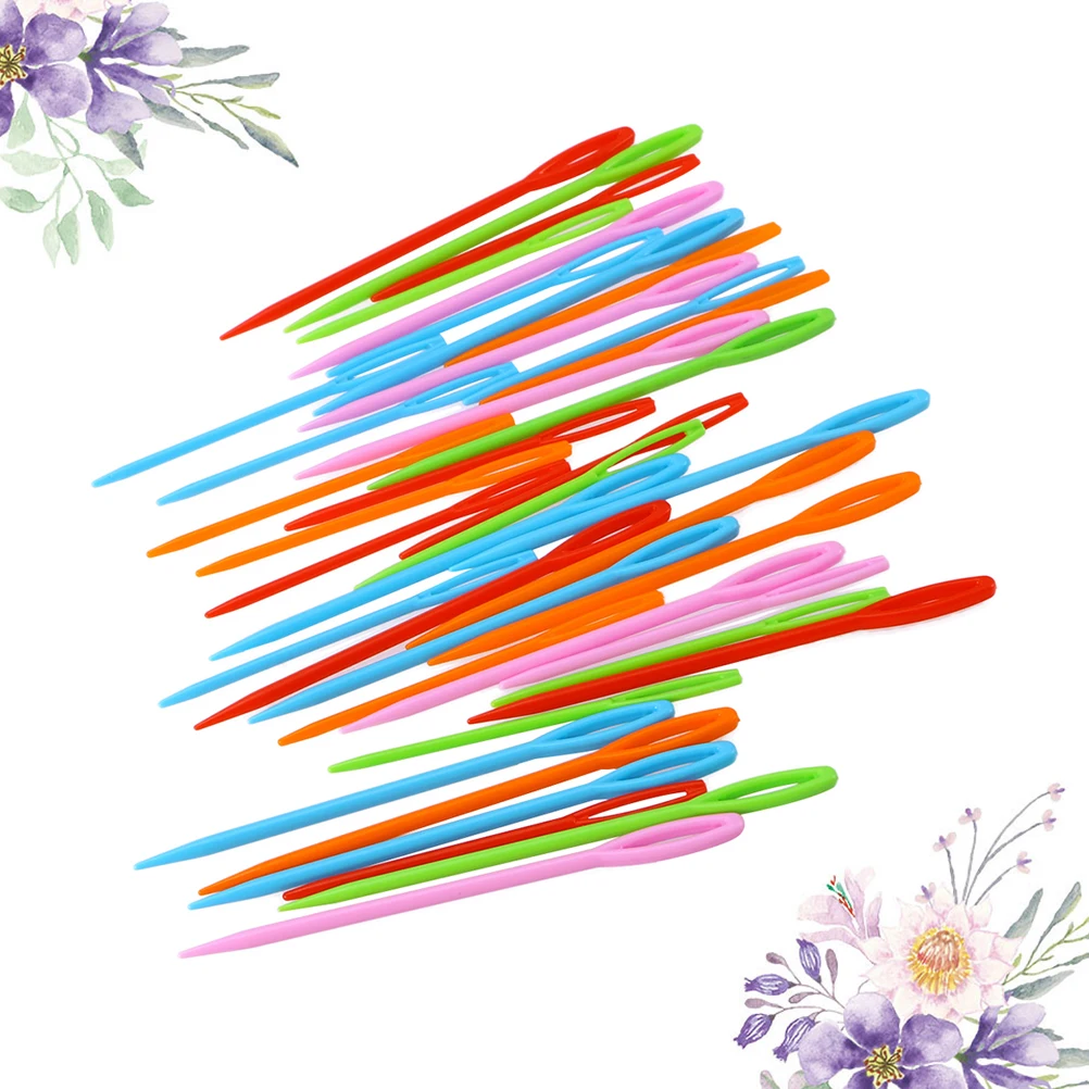 

100 Pcs Sewing Needles Plastic Material Large Holes Kids Weaving Adult Craft Durable Safe Colorful Easy Threading Sewing