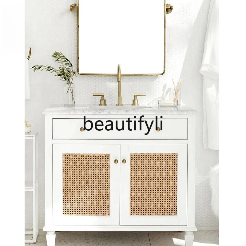

Wabi Sandy Wind Rattan Bathroom Cabinet Combination Wash Sink Basin Floor-to-ceiling Customized Toilet Wash Cabinet