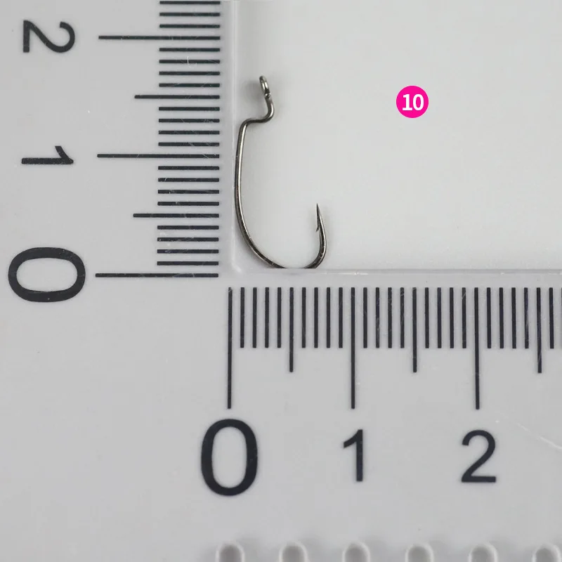 10 Stück Mikro-Messinghaken mit geradem Schaft, kleine breit gebogene Haken mit geradem Schaft, Texas Rig Haken, Reverse-Rig Weichköderhaken – Detail 11