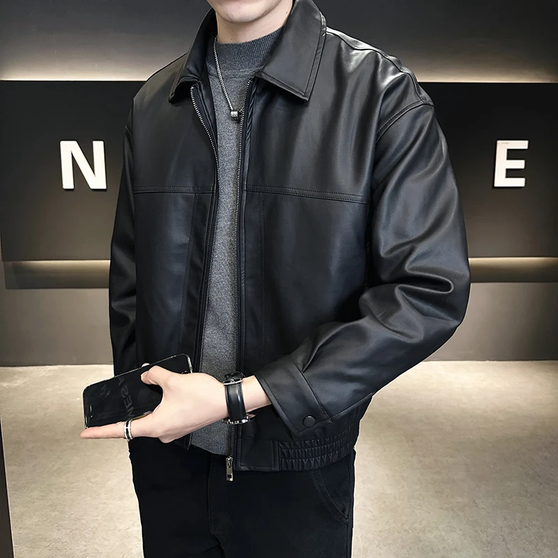 

Retro Leather Jaet Men's Spring Autumn New Korean Sle Motorcycle Leather Jaet Trendy Casual Top Youth Active Sle