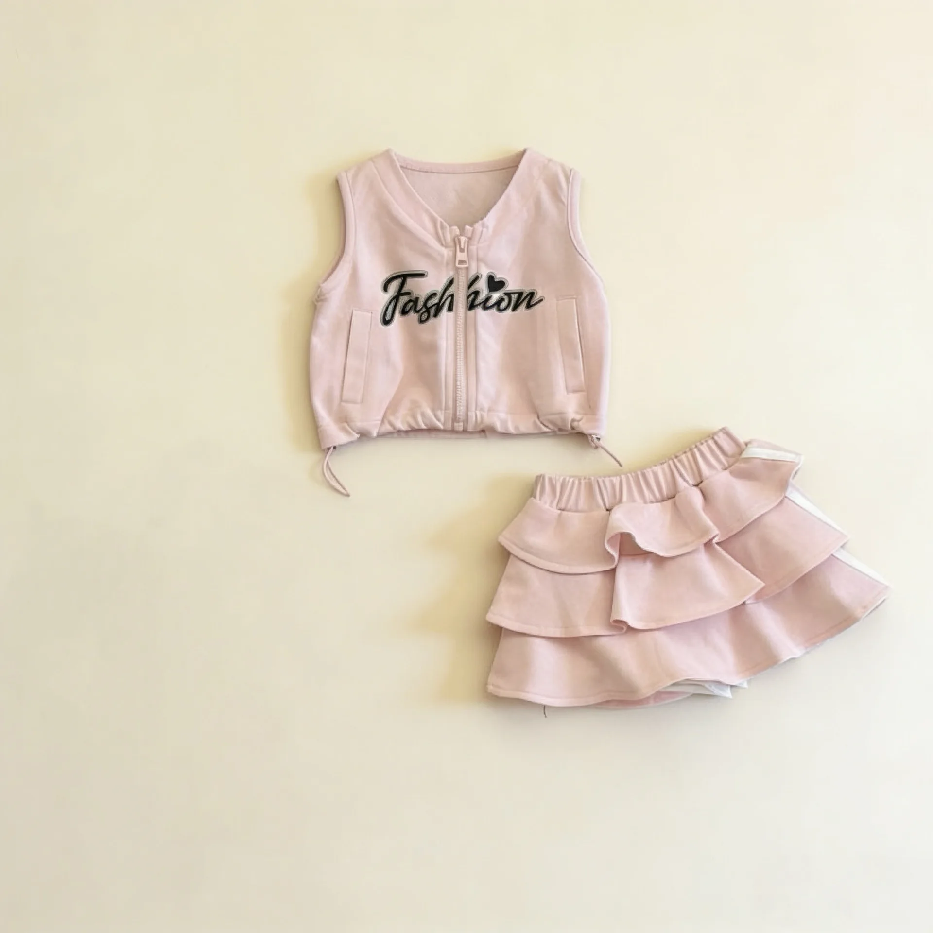 

2026 Summer New Girls Sleeveless Casual Clothes Set Girls letter Vest Cardigan + Shorts Skirts 2pcs Suit Toddler Outfits