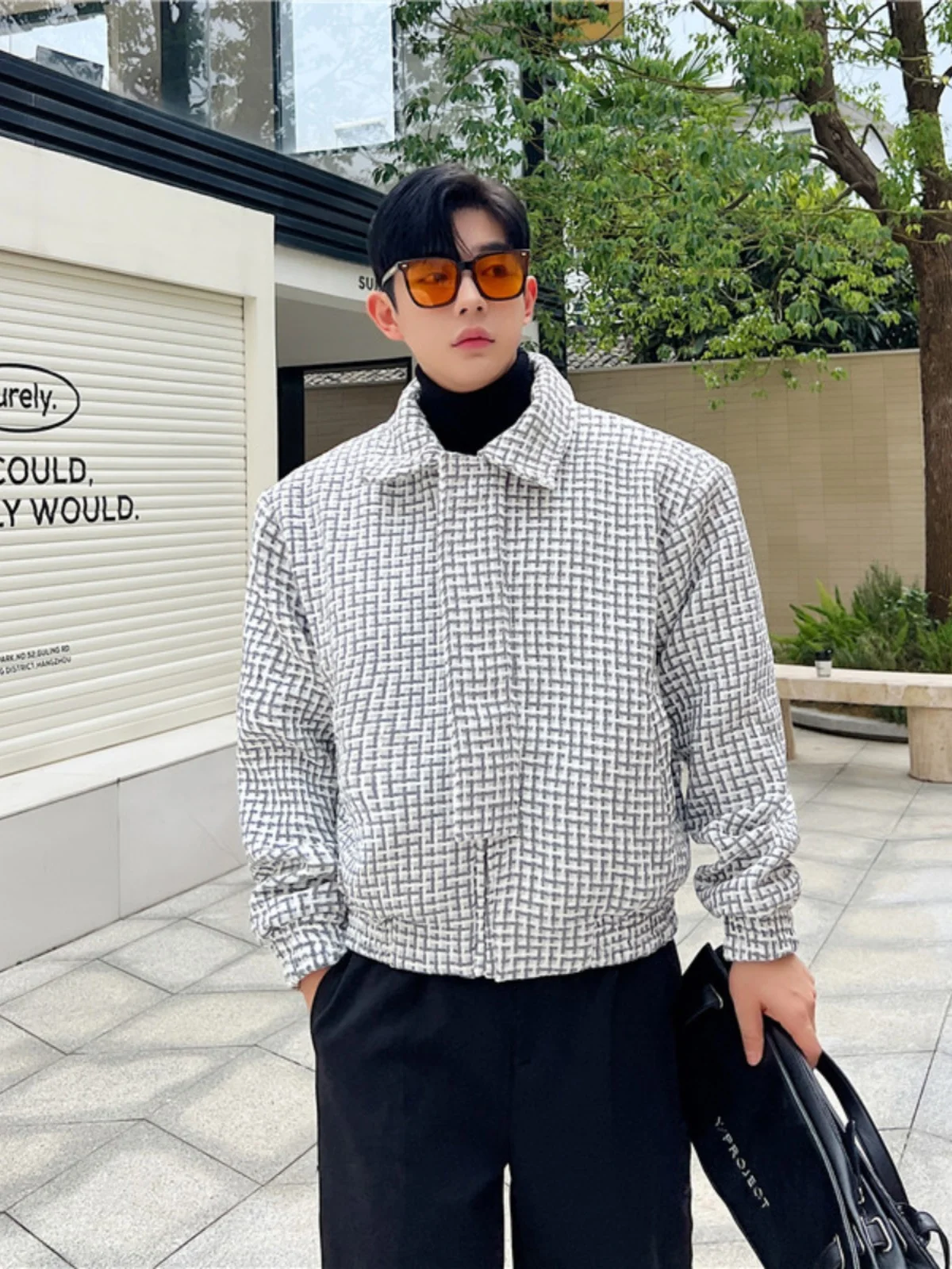 

Autumn Winter Thiened Woolen Jaet Men's Casual ort Sle Bright Tead Plaid Korean Sle Versatile Youth Faion Outer...