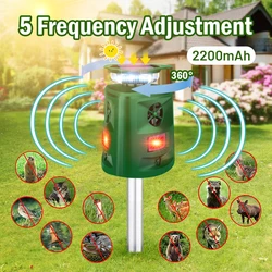 Répulsif Solaire Ultrasonique à 360 ° avec Lumière Clignotante LED, Dispositif d'Épouvantail pour Animaux, Paloma, Oiseau, Chat, Souris, Sanglier