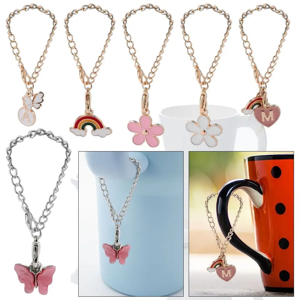 Heart Shaped Cup Letter Charm Chain Keychain Cute Pendant Bottle Identification Charm Gold Plated for For Cup Tumbler
