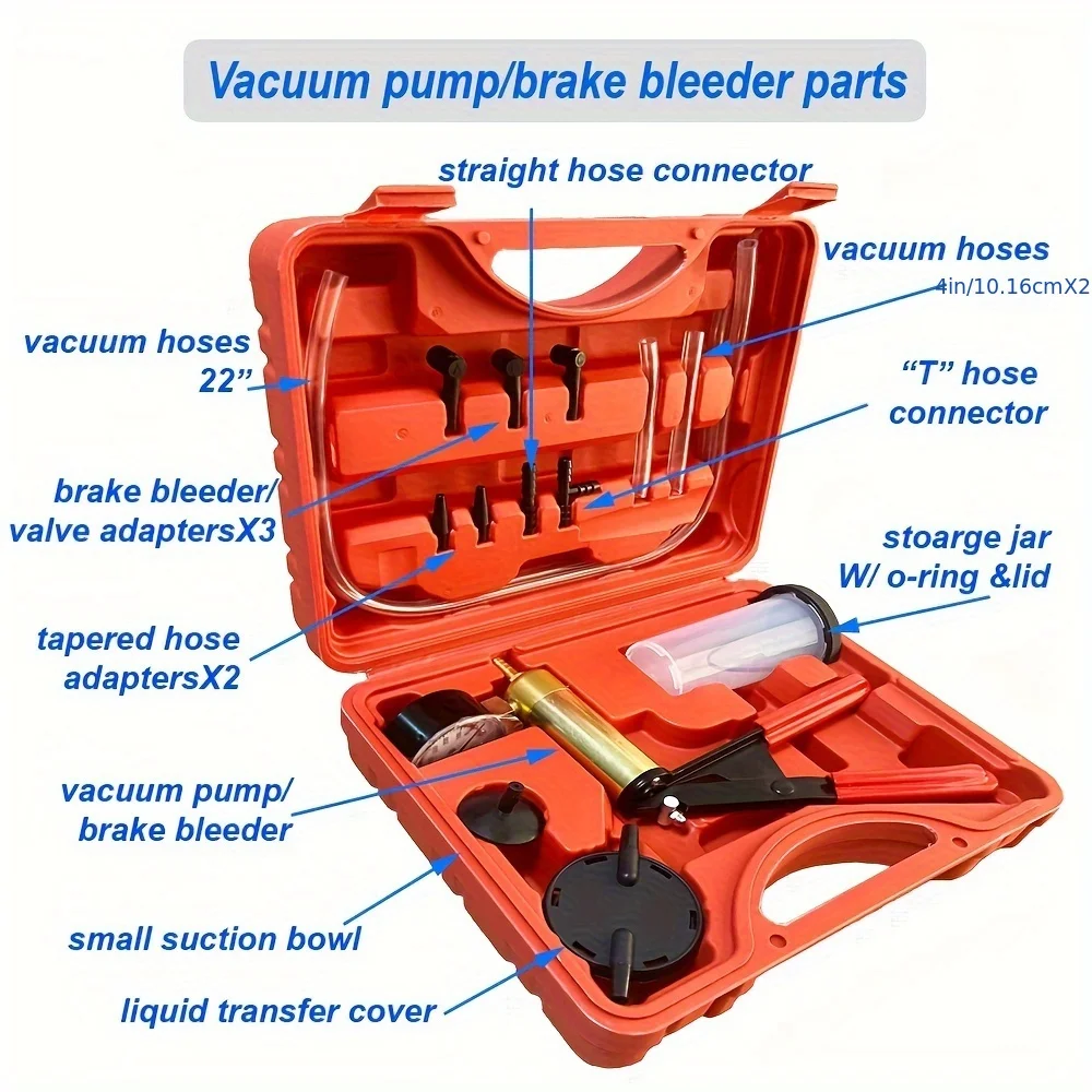 مجموعة أدوات نزيف الفرامل مع مضخة تفريغ يدوية مع محولات قياس مجموعة نزيف سائل الفرامل للسيارات لشاحنة سيارة الدراجة (أحمر) #2