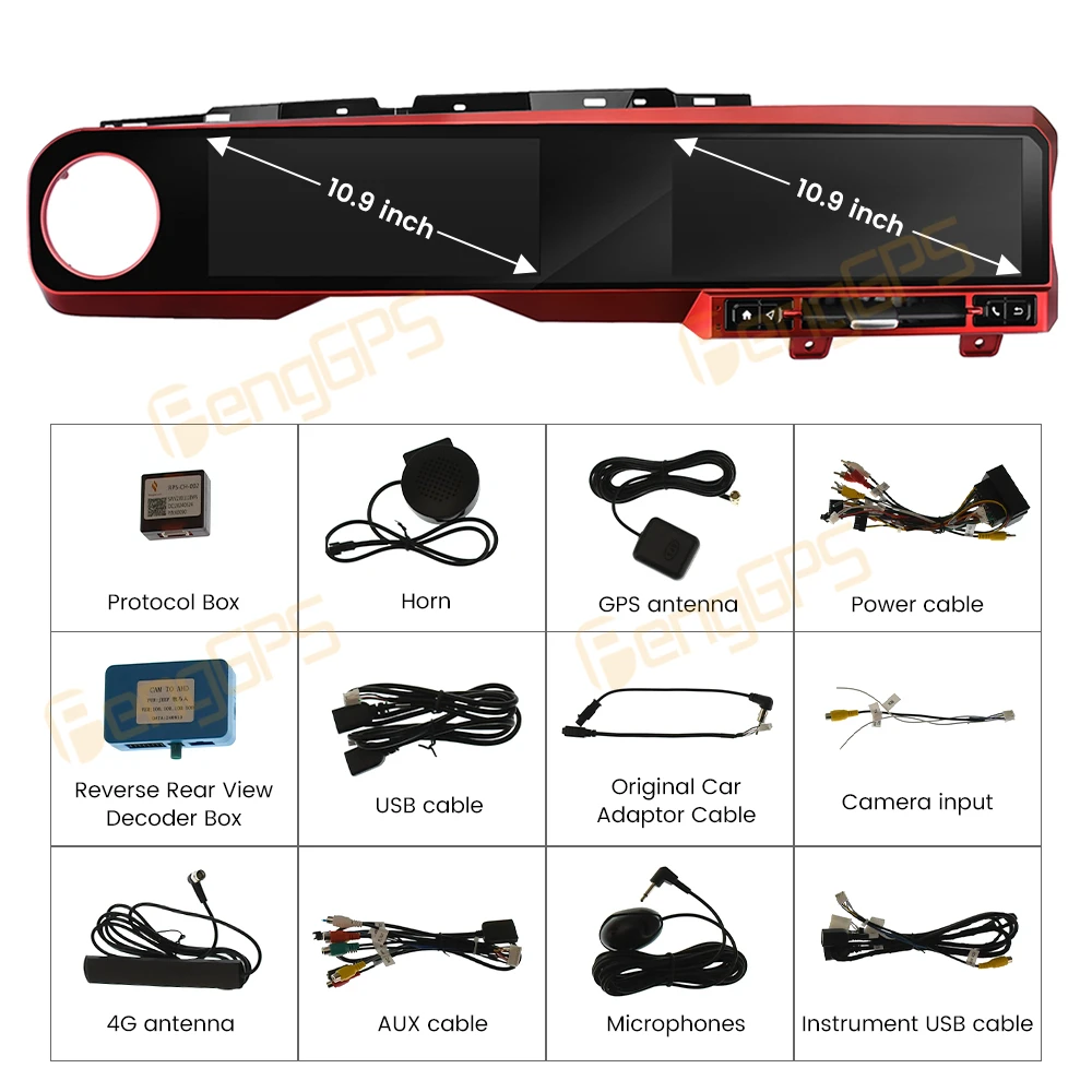 US Stock Red 10.9 Inch Dual Screen Android 13 Carplay Car GPS Navigation For Jeep Wrangler 2018-2021 Multimedia Player Car Radio