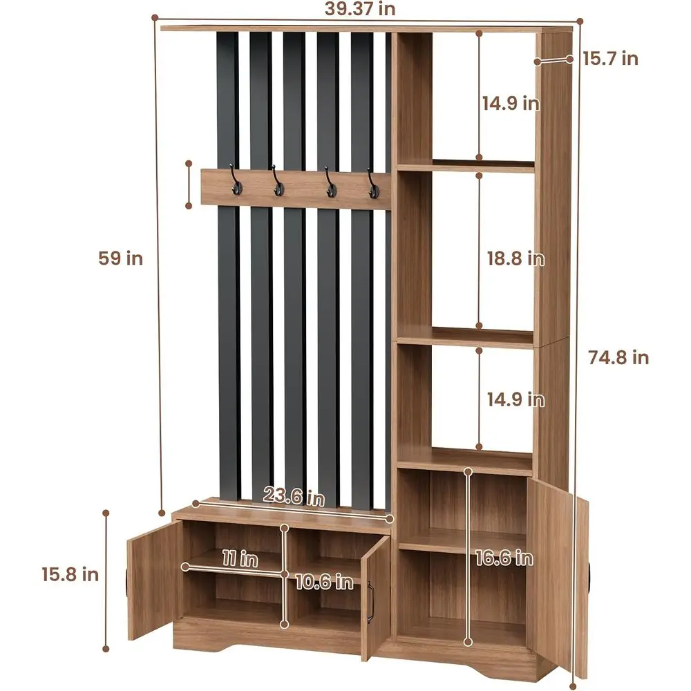 Floor-to-Ceiling Room Divider with Shelves, Coat Rack, Shoe Storage for Home and Office