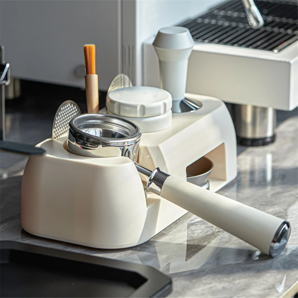 Espresso Tamping Station Espresso Coffee Organizer Box Fit for Storage 51mm,58mm Espresso Tamper,Distributor,White