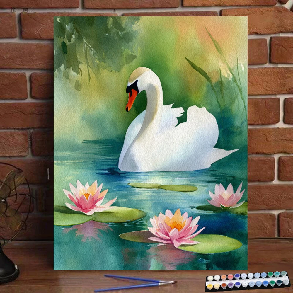 

Painting by Numbers Oil colored Colorful Whisper of the Swan Digital Painting Handmade Adult Children Gift Wall Decoration D