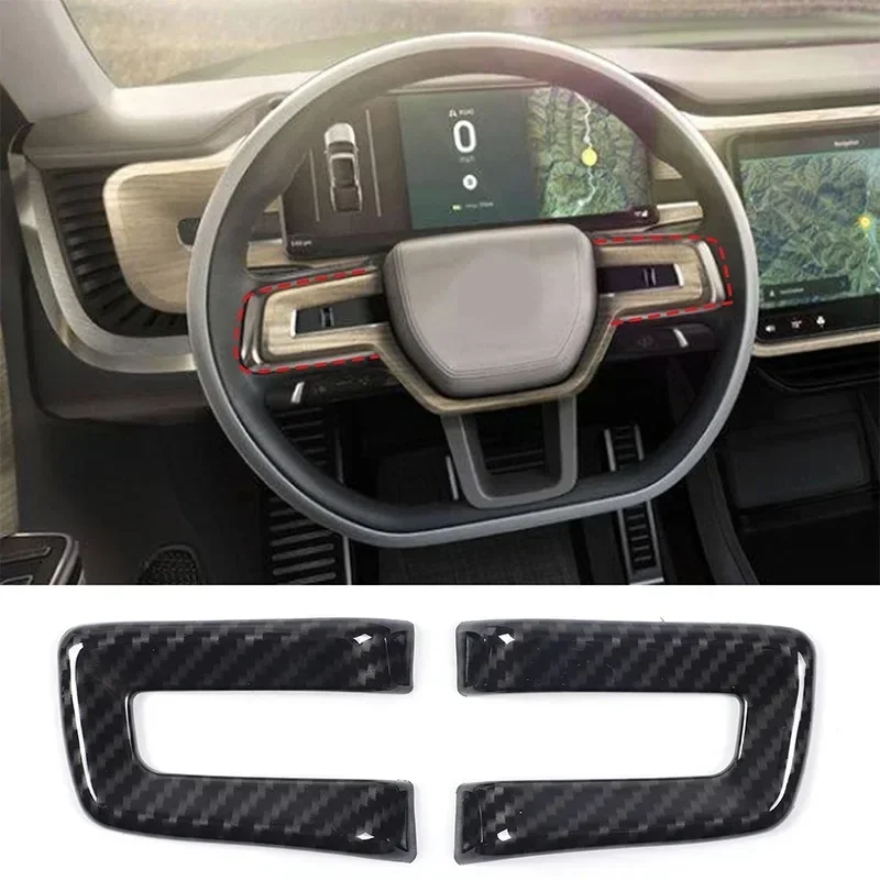 

For Rivian R1T R1S 2022-2025 ABS Carbon Fiber Car Steering Wheel Button Frame Cover Trim Interior Car Accessories