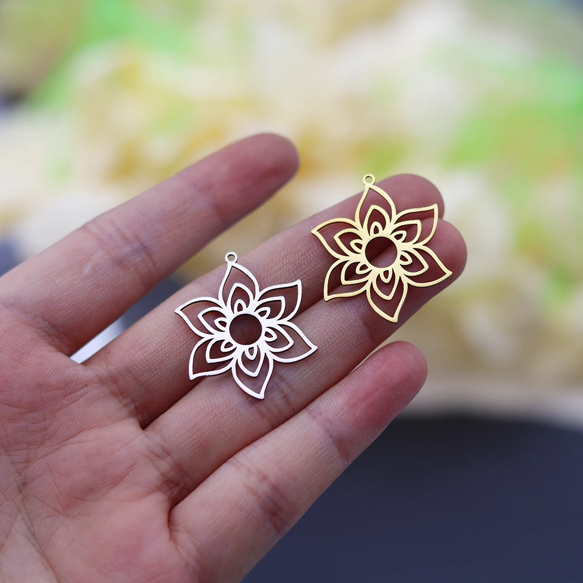 

3pcs Floral Charms Pendant Stainless Steel Gold Color Eternal Flower Pendants For DIY Jewelry Making Earrings Necklace Bracelet
