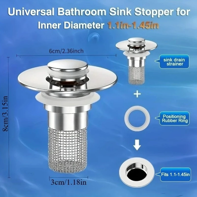 2/4pcs Pop-Up Sink Drain Strainer – Removable Basket! Clog-Preventing Hair Catcher for Bathtub/Shower/Sink