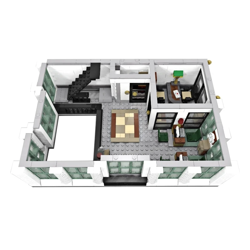 Exibido novo banco MOC-10811 com cafeteria compatível 10251 bloco de construção modular montagem de tijolo brinquedos diy presente de aniversário