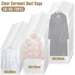 50/60/70 Pcs Clear Garment Dust Bags Plastic Clothes Hanging Protector Bags Waterproof Dry Cleaning Bags for Dry Cleaner Storage