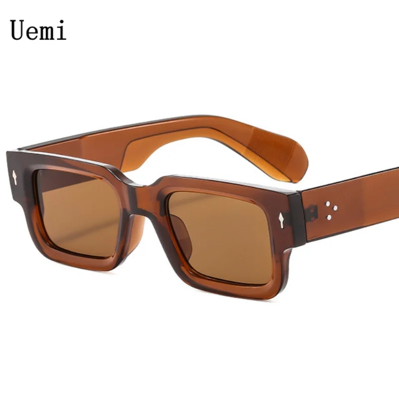 

Uemi New Retro Brown Square Men Sunglasses For Women Fashion Rivet Design Thick Frame Sun Glasses Shades UV400 Eyeglassses