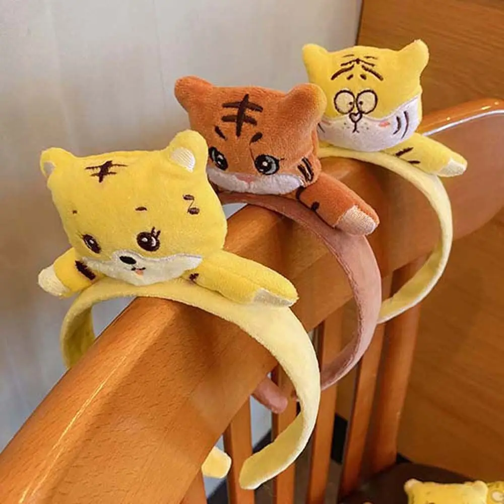 Стирка лица, мультяшный тигр, эластичные резинки для волос, обруч для волос, плюшевая веревка для волос, веревки для волос с тигром, ленты для волос, повязки на голову с тигром, корейский стиль