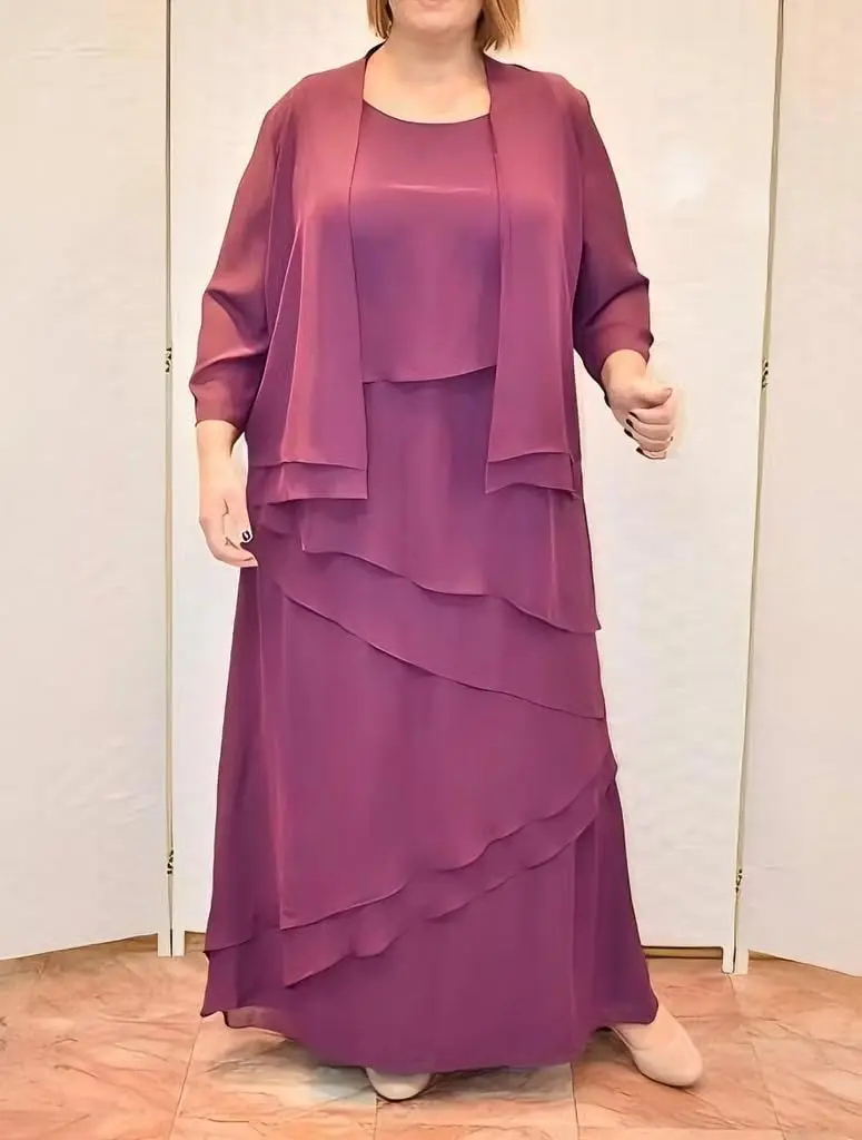 Women's Mother of The Bride Dresses with Jacket Chiffon Ruffles Evening Gowns Long Wedding Party Formal Dress