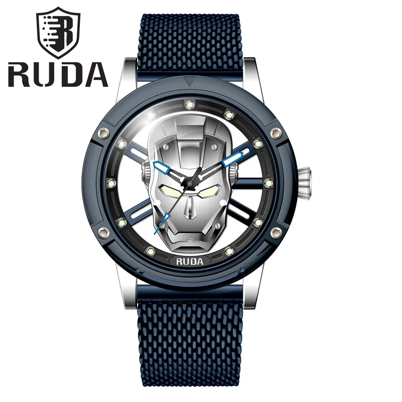 Men's Openwork Dial Quartz Watch, See-Through Back, Armor-Inspired Design, Milanese Leather Strap
