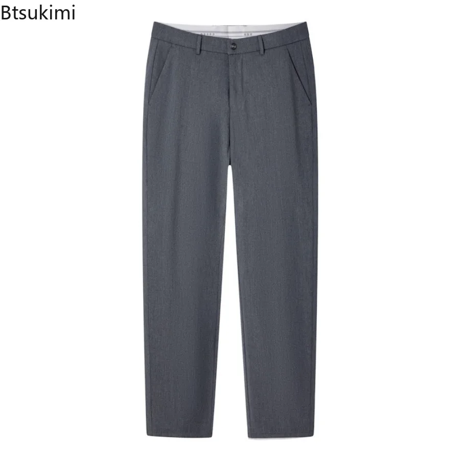 

2026 Men Dress Pants Solid Slim Business Casual Office Formal Trousers High Quality Men Clothing Spring Summer Linen Suit Pants