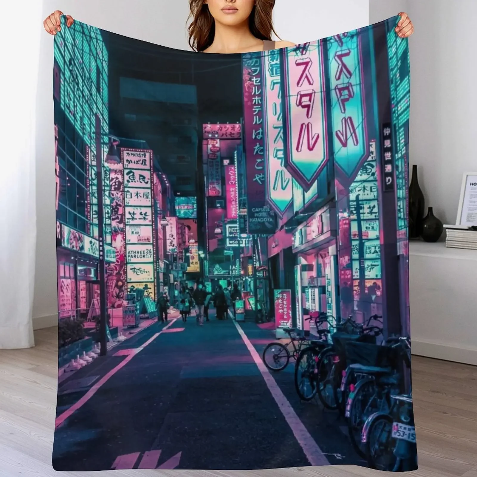 

Tokyo - A Neon Wonderland Throw Blanket Soft Home Decor Blanket for Couch Bedroom