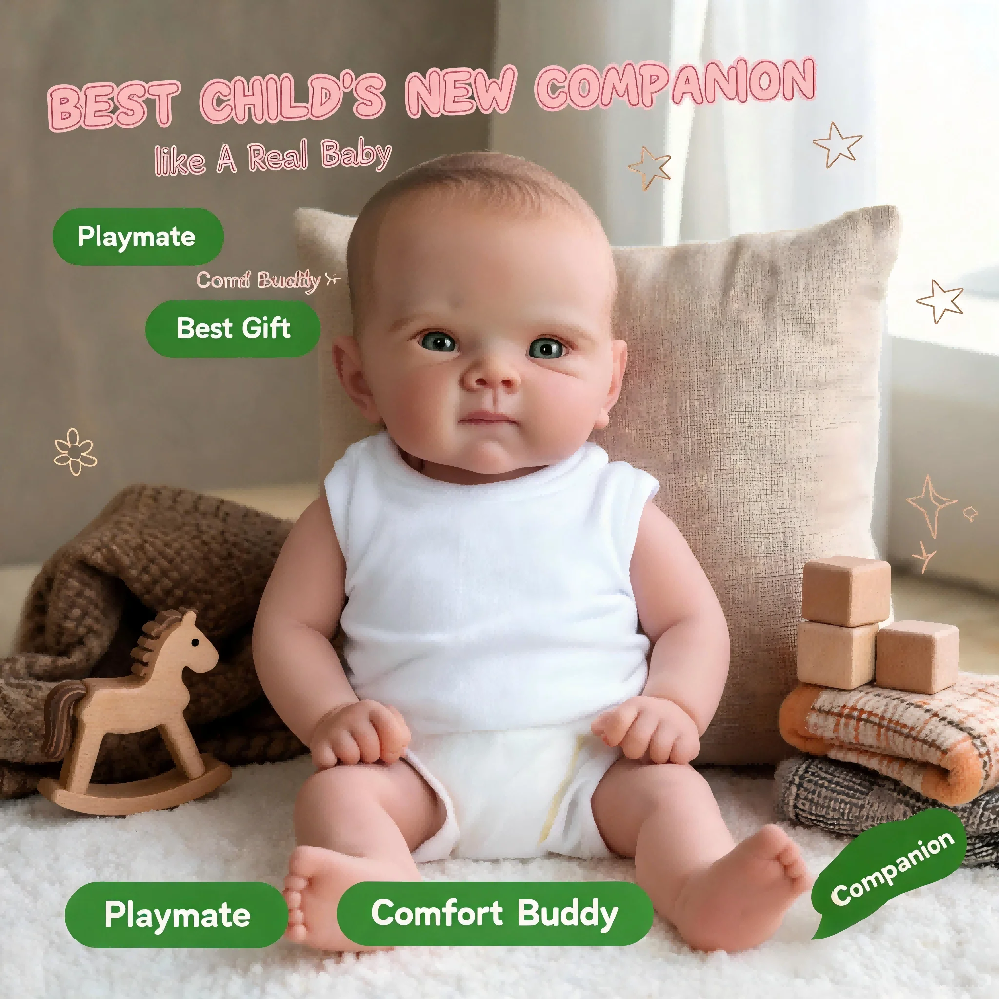 19-Inch Realistic Baby Doll Soft Touch Collectible Toy for Children Aged 3+ Birthday And Christmas Ideal Gift Lifelike Reborn Doll