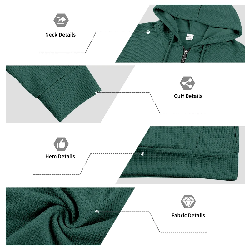Herren Frühling und Herbst Einteiliger Waffel-Strick 1/4 Reißverschluss Lässiger Loser Kapuzenpullover, Geeignet für den Täglichen Gebrauch – Detail 32
