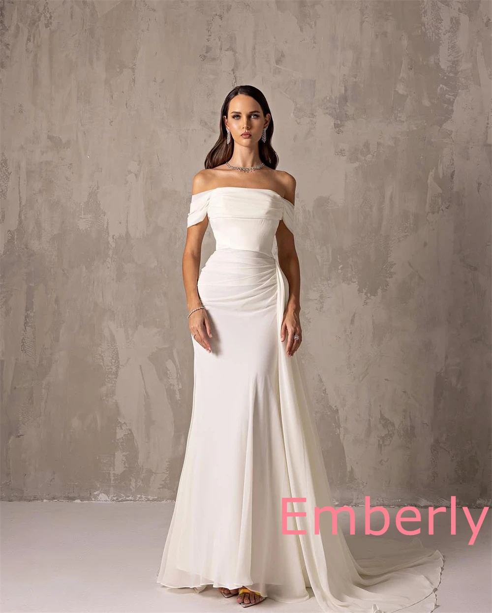 Robe de soirée en mousseline de soie blanche, personnalisée, Simple, mode, col bateau, épaules dénudées, sans manches, robes de célébrité modernes